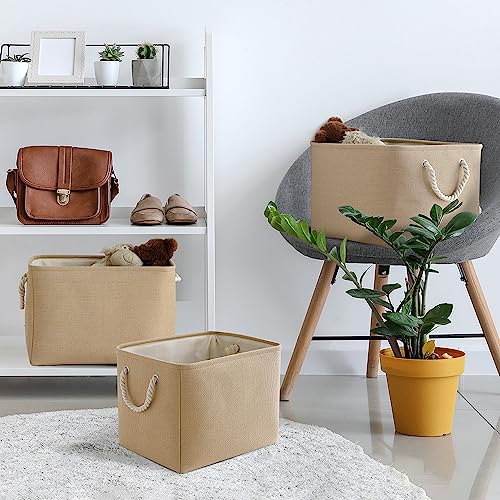 TheWarmHome Organization and Storage Basket for Organizing - 3 Pack 16x12x12 inch Cube Fabric Storage Cubes, Storage Bin for Shelves Gift Closet Organizer Cloth Toy (Beige) - color: Beige, size: 3PCS/Large Cube - 16L×12W×12H