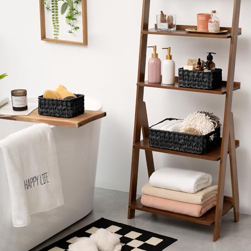 GRANNY SAYS Wicker Baskets for Organizing, Wicker Storage Basket for Shelf, Woven Baskets Oraganizer, Waterproof Vanity Basket for Towel, Home Organization, Black, 3-Pack - color: Black, size: 13"L x 9"W x 4"H + 2x 7¾"L x 5¾"W x 3½"H