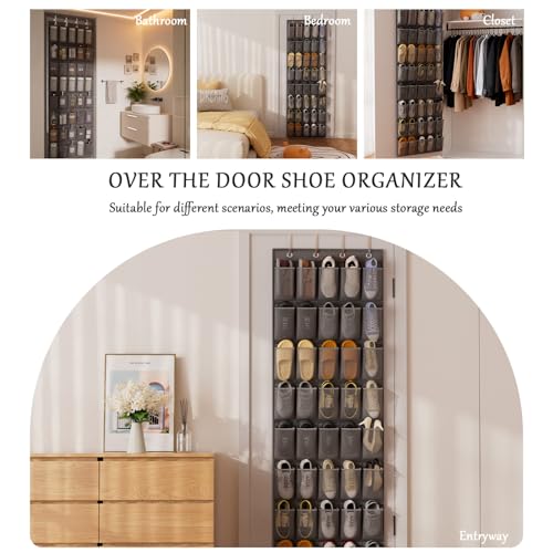 homyfort Over the Door Shoe Organizer, 40 Large Breathable Mesh Pocket,Space Saving Hanging Shoe Rack,Shoe Storage Holder for Entryway Bedroom Closet - color: Oxford-like Grey, size: 1 Pack 40 Pockets