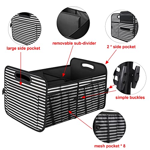 Femuar Car Trunk Organizer,Car Storage Organizer with 72L Large Capacity Waterproof Collapsible and 11 Pockets,Trunk Organizer for Car Suv/Jeep/Sedan, Large Size, Stripe - color: Stripe, size: Large