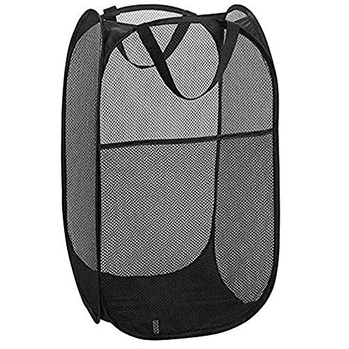 Mesh Pop up Laundry Hamper with Portable Handles, Collapsible Laundry Basket for Storage, Folding Pop-Up Clothes Hampers for Home, College Dorm or Travel, Black - color: Black