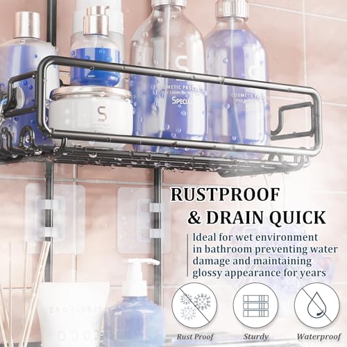 Skyapex Hanging Shower Caddy Bathroom Organizer - Over The Shower Head Adjustable Rack for Tall Showerheads, Extra Large Storage Shelf with Soap Holder for Big Shampoo Bottles - color: Black - 2 Tier