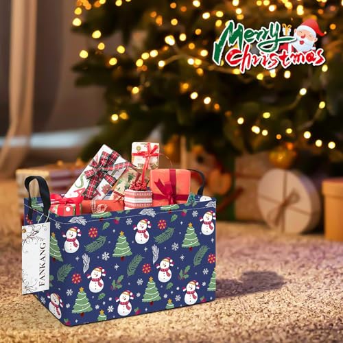 FANKANG Storage Bins,Christmas Nursery Hamper Canvas Laundry Basket Foldable with Waterproof PE Coating Storage Baskets for Boys and Girls, Office, Bedroom,Toys(Rec-Christmas snowman ） - color: Rec-Christmas snowman