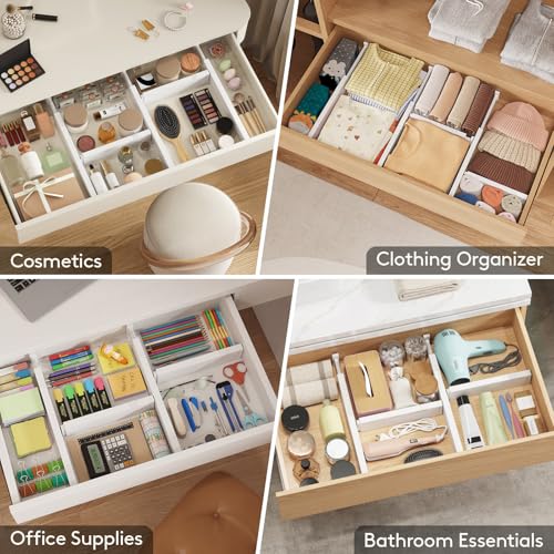 Lifewit 5 Pack 2.36" High Drawer Dividers 28-43.5cm/11-17" Adjustable Drawer Organizer for Clothes/Utensils, Expandable Drawer Separator in Dresser/Kitchen/Bedroom/Office Organization & Storage White - size: 2.36"H, 11-17"L