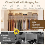 COSTWAY Closet Shelves Wall Mounted, Closet Shelf with Hanging Rod, Ventilated Metal Wire Shelving Kit, Wire Wall Shelf for Laundry Room, Bedroom, Home, Mounting Accessories Included (6 ft x 12 in) - size: 6 ft x 12 in