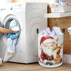 Santa Claus and Deer Laundry Basket Foldable Laundry Hamper with Handles Clothes Storage Bin for Household Bedroom Bathroom Dorms 17.3"x13.6" - color: Santa Claus and Deer