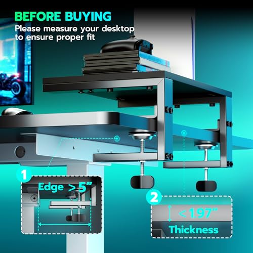 ARES WING Desk Shelf Extender, 15 inches 3 in 1 Clamp on Desk Shelf with Phone & Headset Holders, Heavy Duty Desktop Organizer for Gaming and Office Accessories, Black - size: 15“, style: with hooks