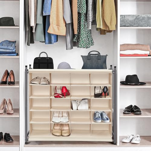 STORAGE MANIAC Stackable Shoe Cubby Organizer, Free Standing Shoe Cube Rack for Entryway, Bedroom, Apartment, Closet, 20-Cube Beige - color: Beige, size: 20-Cube