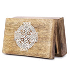 Ajuny Handmade Decorative Wooden Jewelry Box Celtic Cross Design Multipurpose Treasure Chest Storage Organizer Trinket keepsake Necklaces Watch Boxes, Great Gifts - 8x5 Inch - style: Celtic Cross White