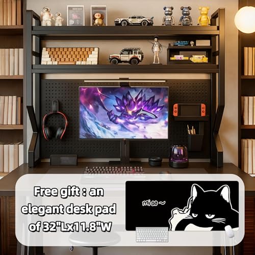 Desktop Hutch Bookshelf,Many Gifts,Metal Desktop Bookcase with pegboard, Desk Shelf, Countertop Storage Organizer Rack for Dorm or Office,Desktop Shelves (Black, 37.4" Lx9.9 Wx39 H) - color: Black, size: 37.4" Lx9.9 Wx39 H