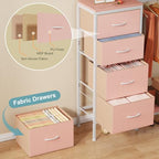 HIGDBFE Dresser with Hanging Rack, 4 Drawers Small Closet for Bedroom, Reversible Fabric Kids Chest of Drawers with Clothes Rack, Tall Storage Tower, Sturdy Frame, Pink, 44''H - color: Pink