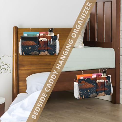 Bedside Caddy Metal Frame Hanging Organizer Bunk Bed Dorm Accessories Hook And Loop Storage Bag Large Pockets Forest Starry Sky Bears Brown - color: Forest Starry Sky Bears Brown