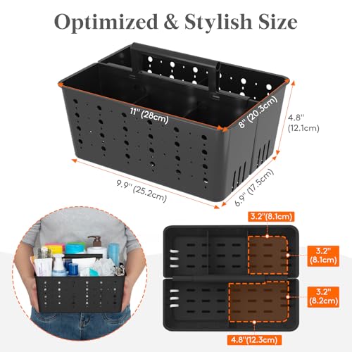 Lifewit Shower Caddy Portable, Cleaning Supplies Caddy Organizer with Handle and Adjustable Dividers, Plastic Shower Basket for Dorm Room Essentials, College, Bathroom, Black, 1 Pack - color: Black