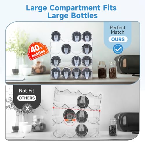 Large Compartment Water Bottle Organizer,4 Tier Stackable Water Bottle Rack for Cabinet,Tumbler Storage Organizer for Kitchen,Fridge,Cabinet Organization and Storage,Clear Water Bottle Storage Rack - size: 16 bottle