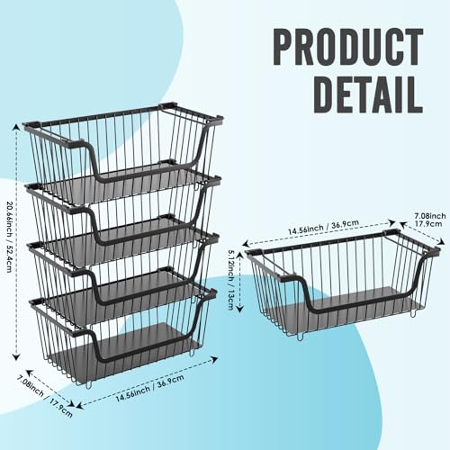 GAOKASE 4 Pcs Stackable Wire Baskets for Pantry Organizers and Storage,Vegetable Fruit Basket for Countertop,Kitchen Storage Metal Baskets,Produce Potato Onion Storage Bin,Black - color: 1-Black