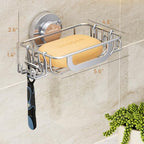 LEVERLOC Soap Holder Shower with Hooks, Bar Suction Cup Soap Dish Tray for Wall, Rust-Proof Stainless Steel Sponge Caddy for Bathroom Accessories Organizer Bathtub Kitchen Sink, Silver - style: 1 tier Silver