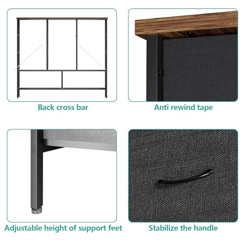VASICAR Wide TV Stand for Bedroom, Dresser with 9 Deep Drawers, Fabric Storage Cabinet, Modern Chest of Drawers for Closet, Nursery, Living Room（Black） - color: Black