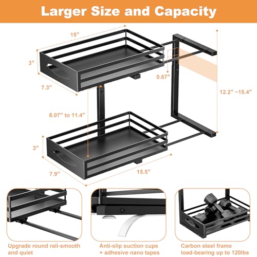 Under Sink Organizer, 2 Tier Under Sink Organizers and Storage, Adjustable Height, Slide out Metal Cabinet Organizers, Pull out Cabinet Storage Drawer Shelf for Kitchen Bathroom (Black, 1 Pack) - color: Black