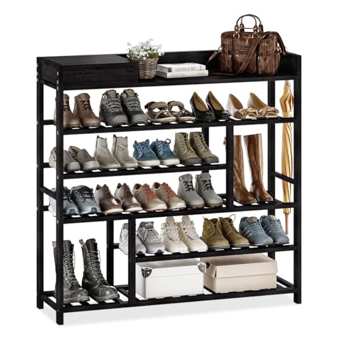 Bamworld Shoe Rack for Front Door Entrance Bamboo Shoe Organizer with Storage Box Free Standing Shoe Cabinet Shoe Storage Shelf for Entryway, Closet and Doorway (Black) - color: Black