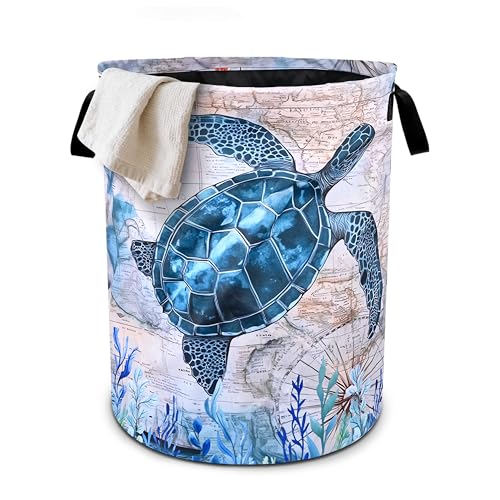 Sea Turtle Laundry Basket Foldable Oxford Cloth Tote Bag Laundry Hamper Clothes Storage Bucket Organizer For Bathroom/Laundry Storage/Bedroom 19.6x15.7 Inch - color: Sea Turtle
