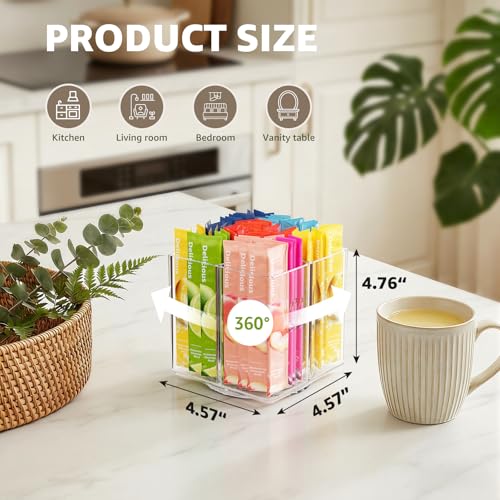 Drink Packet Organizer, Rotating Turntable Organizer with 4 Compartments, Clear Lazy Susan for Powdered Drink Mix, Water Flavor Packets, Coffee, Tea – Space-Saving Countertop Organizer - size: 1 Pack - 4 Section