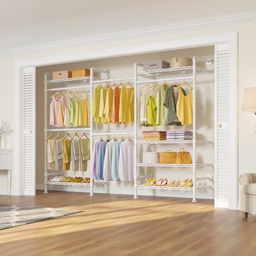 Timate F3 Garment Rack Heavy Duty Clothes Rack for Hanging Clothes, Expandable Industrial Pipe Wall Mounted Clothing Rack, Adjustable Storage Closet Wardrobe Closets System, White - color: White, size: F3