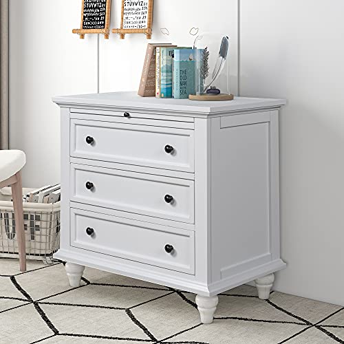 Modern Storage Wood Cabinet with 3-Drawer, Sofa Table Console Table End Table with Pull Out Tray, Accent Table Furniture for Entryway Living Room Bedroom, Fully Assembly Bedside Table - color: White