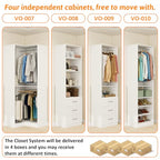Vomavex Closet System with 4 sets, 101.9" Closet Organizer Systems with 6 Drawers & 8 Hanging Rods & Adjustable Shelves, Walk in Closet Standing Closet System, Corner Closet System Set, White