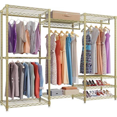 VIPEK V5 Portable Closet Wardrobe Heavy Duty Clothes Rack, Freestanding Metal Clothing Racks Custom Closet Racks with 8 Adjustable Shelves, 68.9" Lx15.7 Wx76.4 H, Max Load 890LBS, Gold - color: Gold, size: V5 Standard