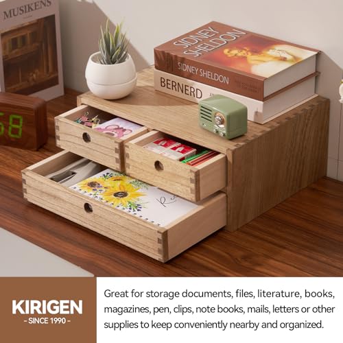 Kirigen Wooden Desktop Organizer - Office Supplies Filing Tidy Storage Shelf - Storage Cabinet/Jewelry Organizer with 3 Drawers(BR, 2-Layer &3 Drawers) - color: Dark brown, size: 2-layer &3 drawers