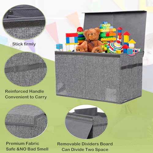 YOLOXO Toy Box Chest, Collapsible Sturdy Storage Bins with Lids, Extra Large Kids Toy Storage Organizer Boxes Bins Baskets for Kids, Boys, Girls, Nursery Room, Playroom, Closet (Linen Gray) - color: Linen Gray