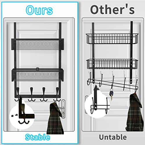 Kaiferty Over The Door Hooks Organizer,Coat Rack with 12 Hooks and 2 Mesh Baskets,Back of Door Storage Organizer for Bathroom,Bedroom,Kitchen,Office(Black) - color: 2 Upgrated Baskets-Black