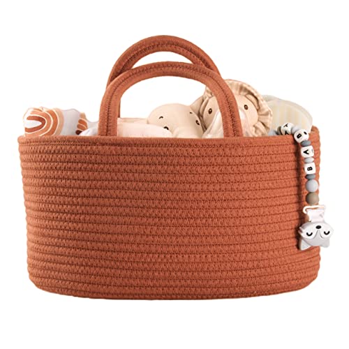 Baby Diaper Caddy Organizer for Girl Boy Cotton Rope Nursery Storage Bin Basket Portable Holder Tote Bag for Changing Table Car Travel Baby Shower Gifts Newborn Essentials Registry Must Have Rust - color: Rust, size: Regular