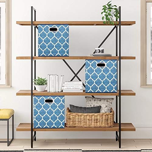 Collapsible Cloth Cubes Storage Bins Baskets Box Medal Pattern 13 x13 x13 Inches - Pack of 3,QY-SC02-3 - color: Cream Navy Blue