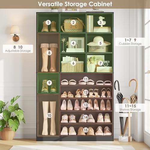Keyluv 74" Tall Shoe Cabinet for Entryway, Modern 6-Tier Large Shoe Storage Organizer for 27-32 Pairs, Multi-Functional Wood Display Shelf & Bookshelf for Closet, Hallway & Living Room, Black - color: Black