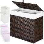 Greenstell Laundry Hamper with Lid, 125L Wicker Laundry Baskets with 2 Removable Liner Bags & 5 Mesh Laundry Bags, Handwoven Rattan Clothes Hamper with Handles for Clothes in Bathroom, Bedroom - color: Light Brown