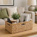 Large Wicker Basket, 15" Water Hyacinth Wicker Storage Baskets for Organizing, Rectangular Storage Baskets for Shelves, Rattan Woven Basket with Built-in Handles, 1 Pack (Natural, Large) - size: 15"L x 11"W x 6 ¾"H