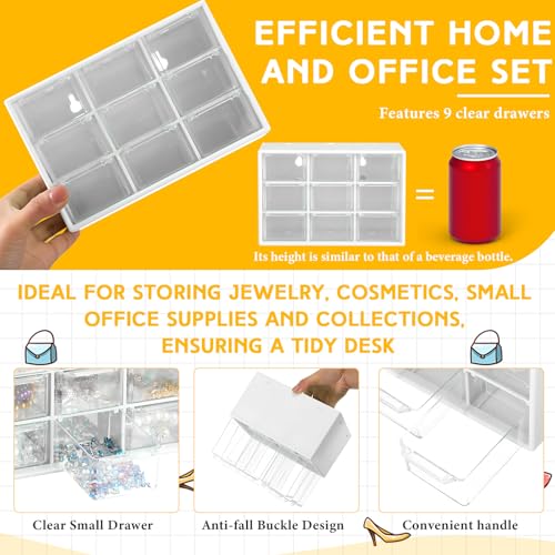 Wenqik 2 Pcs Mini Storage Drawers Teacher Toolbox Organizer with 9 Clear Drawers Small Plastic Desktop Teacher Desk Craft Organizer for Classroom Office 7" x 3. 9" x 4. 7"(White) - color: White