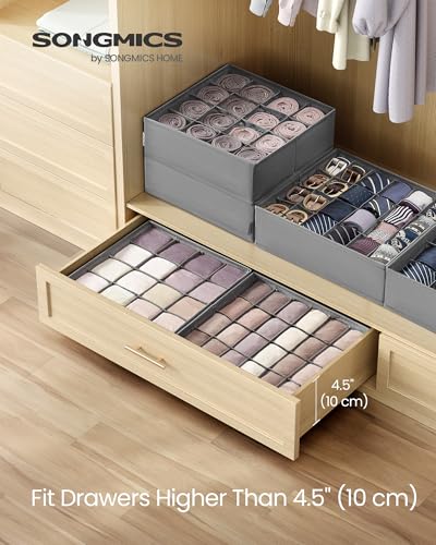 SONGMICS 6 Pack Drawer Organizers, 120 Cells (3x16+3x24), Foldable Dividers, 11.8 x 11.8 x 3.9 Inches, for Socks, Underwear, Ties, Belts, Dove Gray URUS011G02 - color: Dove Gray, size: 6 Pack