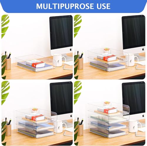 LALOBLUE Stackable Letter Tray Desk Organizer, Set of 4 Clear PET Paper & File Organizers, Document Storage for Office Supplies