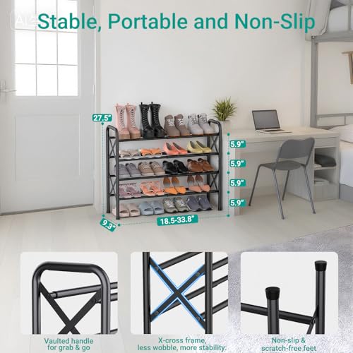 YEASHEIN 4-Tier Expandable Shoe Rack for Closet Floor, X-Frame Metal Small Shoe Rack for Entryway, Adjustable Shoe Shelf Organizer, Free Standing Shoe Racks for Front Door Entrance, Garage - Black - color: Black, size: 4 Tier