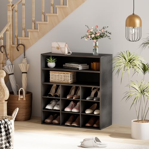 Garden 4 you Shoe Rack Organizer, 5-Tier Wood Cubby Shoe Rack with 2 Storage Shelf and 9 Cubbies, Shoe Organizer Cabinet for Entryway, Hallway, Closet and Garage,Black - color: Black, size: 9-cube 5-tier