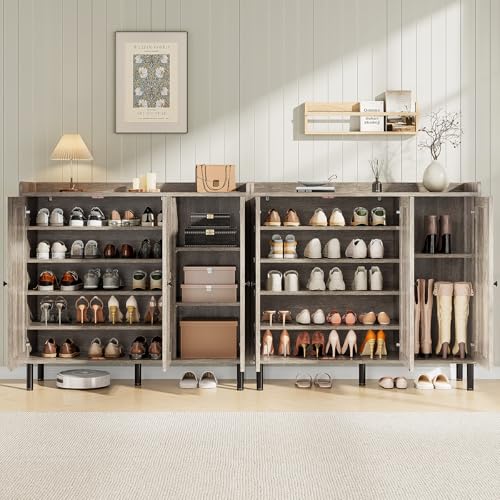 ONBRILL Shoe Cabinet with 3 Doors and Adjustable Shelves, 30 Pairs Shoe Storage Cabinet, 40 Inch Tall Farmhouse Shoe Rack Shoe Organizer Cabinet for Entryway Living Room Closet, Gray Wash - color: Gray Wash