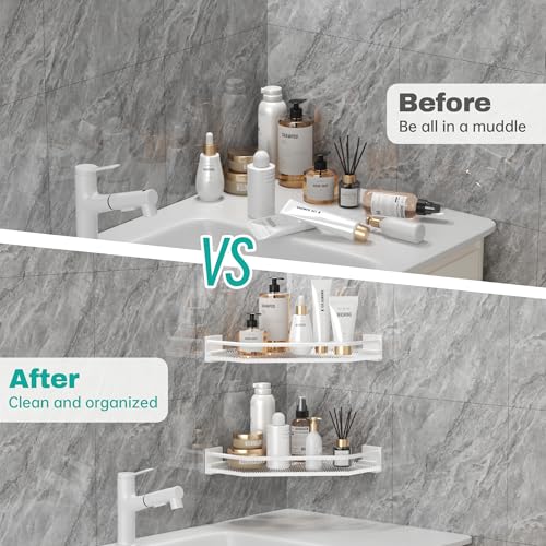 Acrylic Corner Bathroom Counter Organizer - 2 Tier Countertop Storage Shelves for Dresser, Kitchen, Laundry, Dorm Room (White) - color: White, size: Right Angle Corner