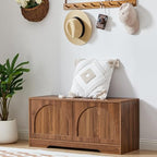BERRYMERRY 39.4" Fluted Shoe Storage Bench for Entryway,2 Tier Shoe Cabinet Bench with Adjustable Shelf,Bench for Bedroom End of Bed (Walnut, 13.8”D x 39.4”W x 18.5”H) - color: Walnut