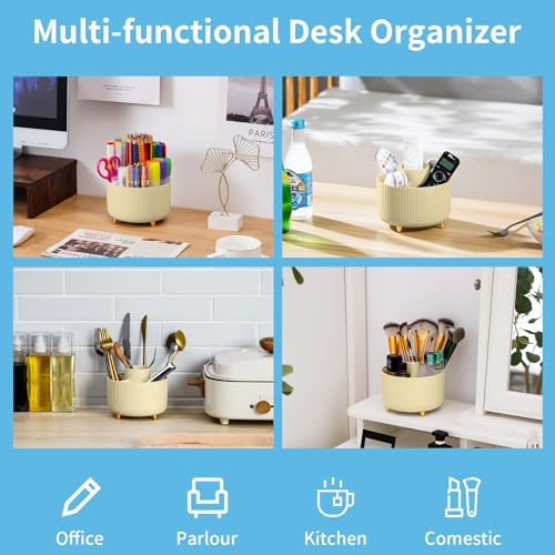 Marbrasse Desk Organizer, 360-Degree Rotating Pen Holder, Desk Organizers and Accessories with 5 Compartments Pencil Holder, Art Supply Storage Box Caddy for Office, Home (Yellow) - color: Yellow