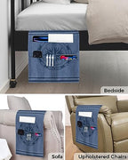 Sofa Armrest Organizer Bedside Caddy, Nautical Compass Non Slip Couch Remote Control Holder for Recliner, Navy Blue Striped Coastal Compass Arm Chair Caddy with Pocket for Magazine, Phone, 13"x35" - size: 13x35 in