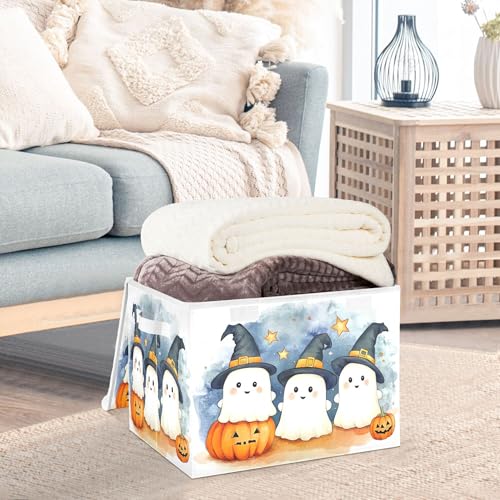 xigua Cute Cartoon Ghosts Storage Bins with Lids and Carrying Handle,Foldable Storage Boxes Organizer Containers Baskets Cube with Cover for Home Bedroom Closet Office - color: Cute Cartoon Ghosts