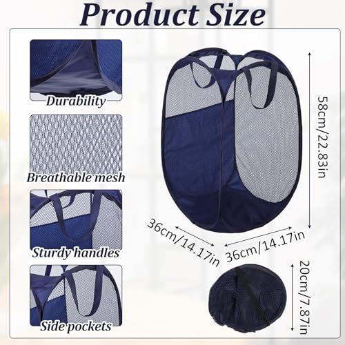 6Pcs Pop up Hampers for Laundry Foldable Mesh Laundry Hamper Baskets with Sturdy Handles Pop up Hamper Dirty Clothes Baskets for Bedroom College Dorm Travel Storage (Black/White/Blue) - color: Black-6PCS