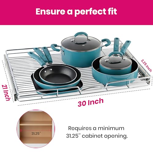 HOLDN’ STORAGE Pull Out Cabinet Organizer, Heavy Duty Caddy w/Lifetime Limited Warranty -30”W x 21”D - Requires At Least 31-1/4” Cabinet Opening, Steel Metal Cabinet Drawers Slide Out, Chrome - size: 30"W x 21"D